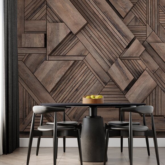 3D Geometric Wood Wallpaper in Brown | Modern Textured Wall Art | Designer Wallp - Picture 3 of 9